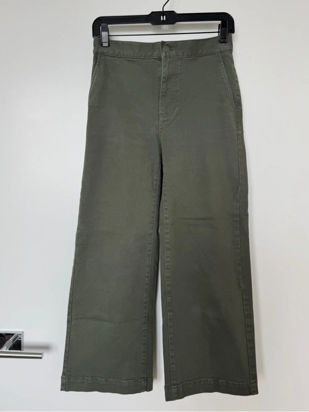 Oak + Fort Cropped Length Twill Wide Leg Pants - Thyme - Picture 2 of 6